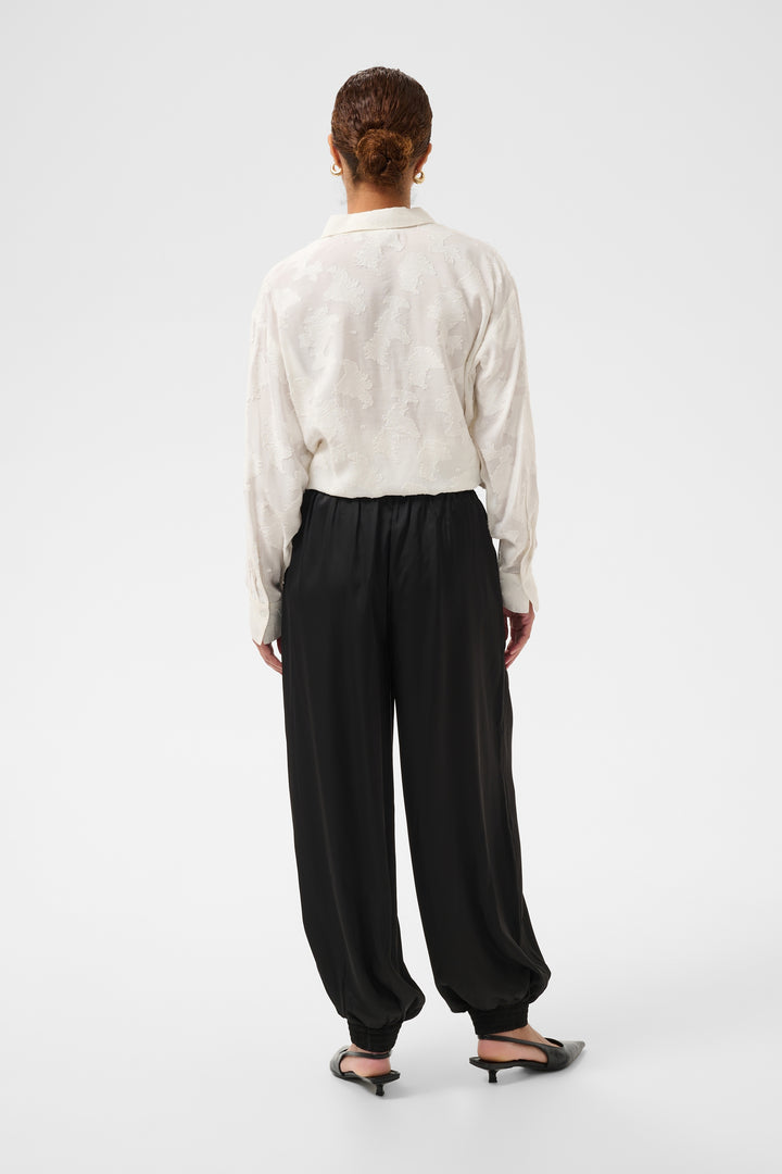 Pantalon fluide satiné Hill - Bas bouffant à taille et chevilles élastiques