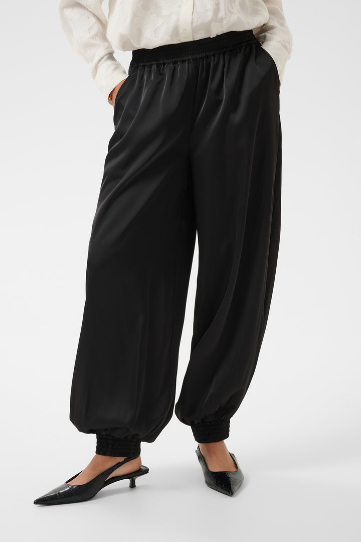 Pantalon fluide satiné Hill - Bas bouffant à taille et chevilles élastiques