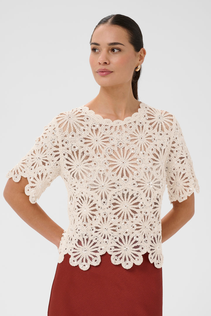Chandail en crochet fleuri Callista – 100% coton
