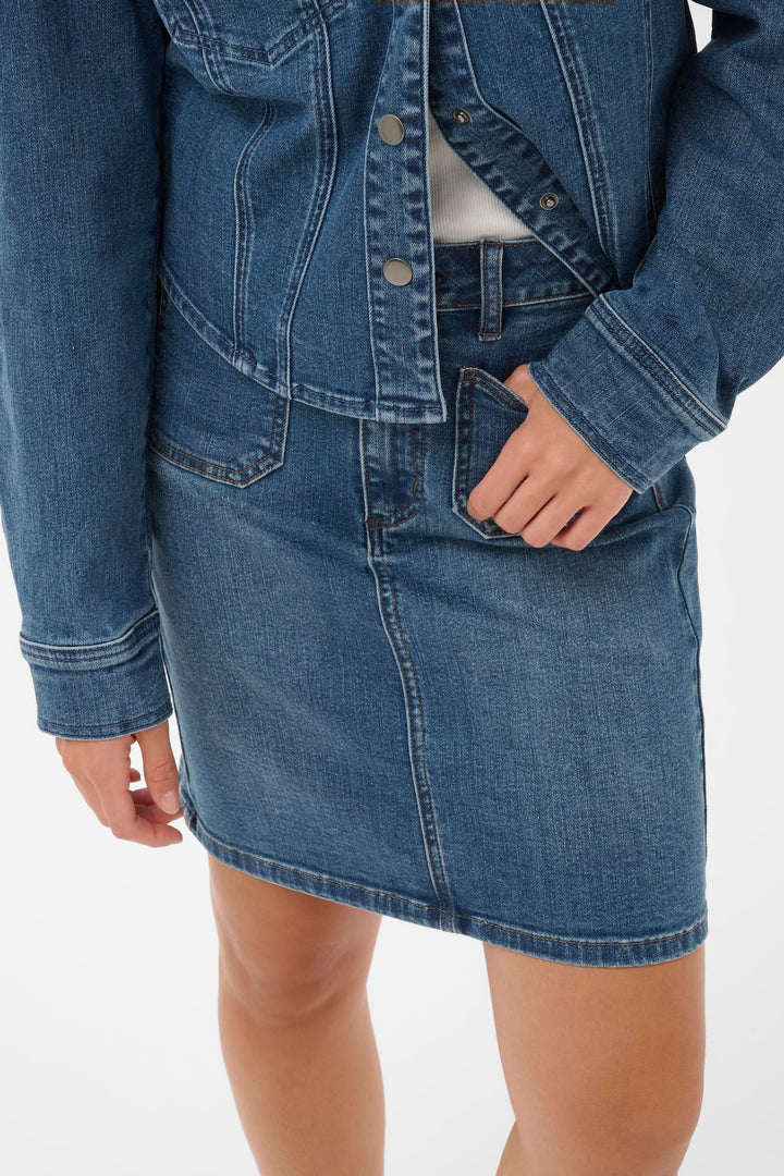 Jupe en jean taille haute Brook – Ajustée en denim extensible