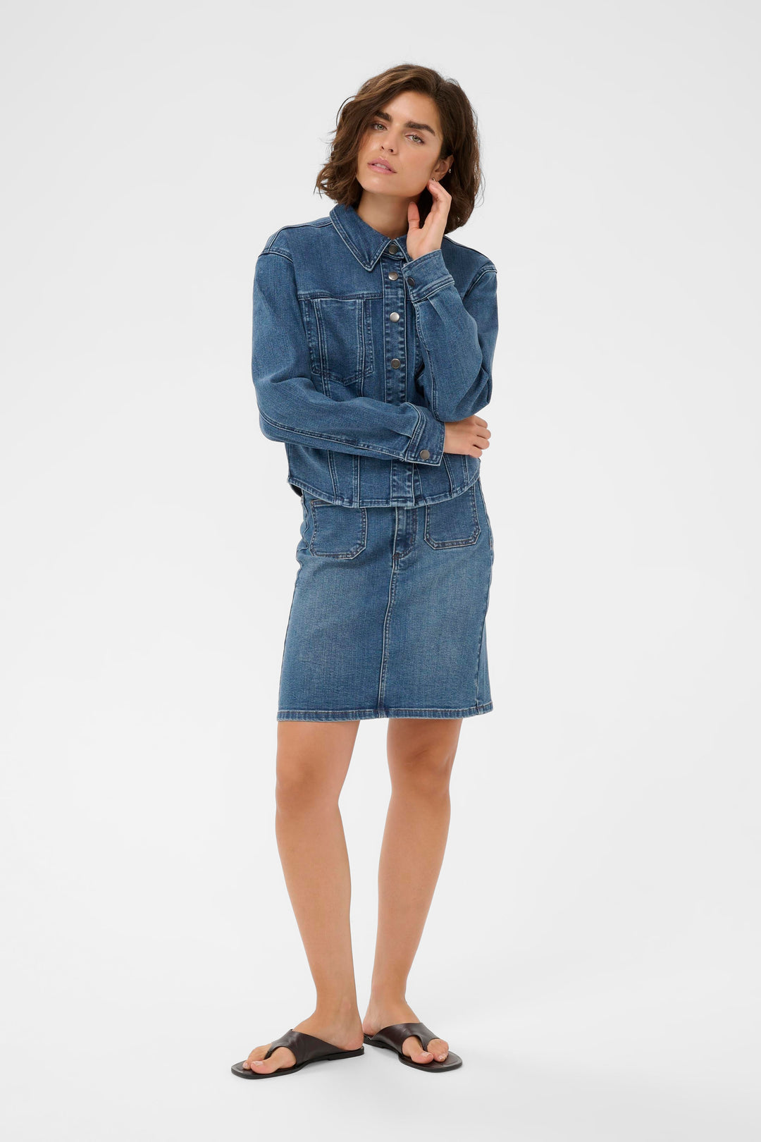 Jupe en jean taille haute Brook – Ajustée en denim extensible
