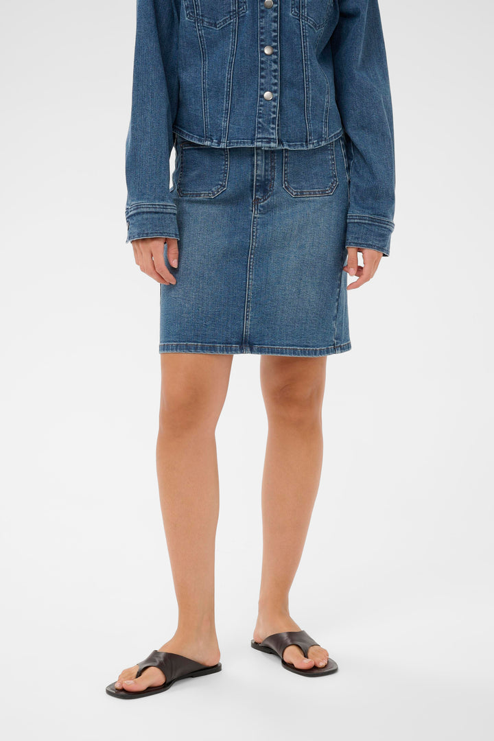 Jupe en jean taille haute Brook – Ajustée en denim extensible