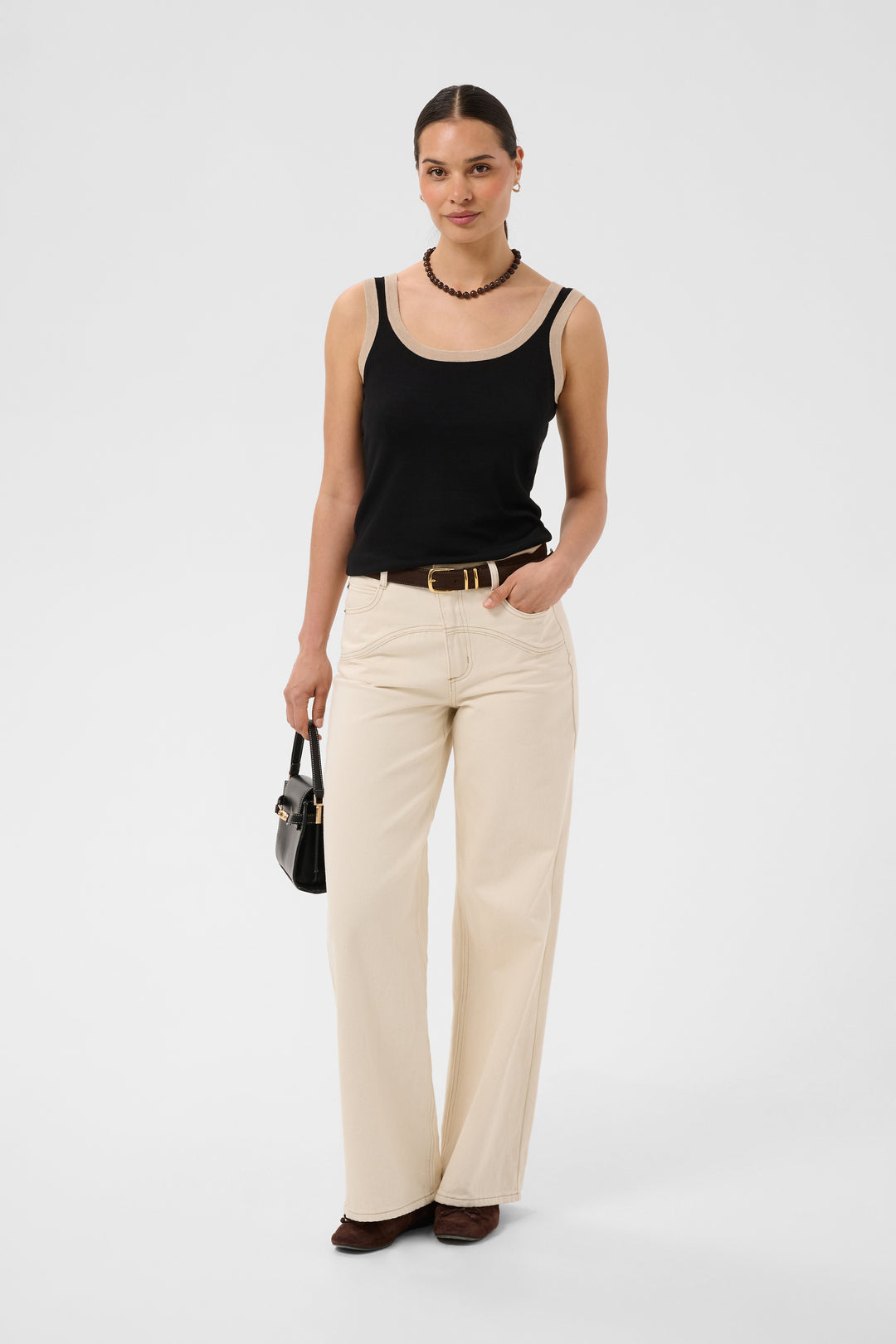 Camisole en tricot de viscose Ecovero Lizza -Soyeux à bordures contrastées
