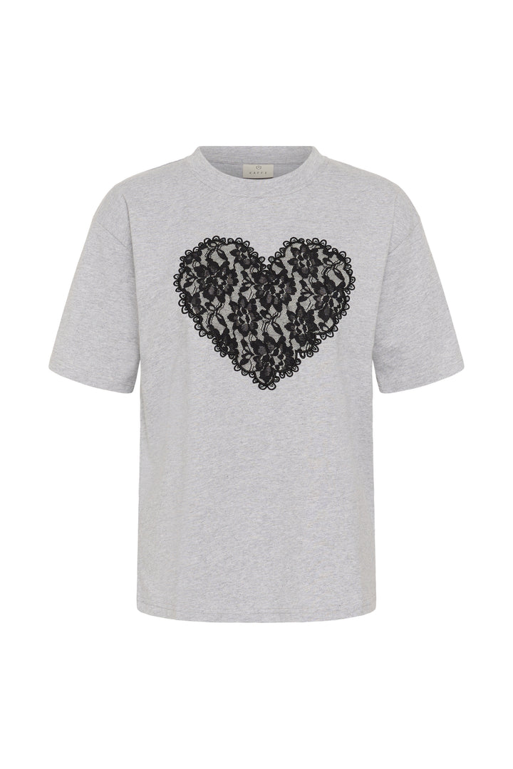 T-shirt décontracté en pur coton Gloria - Avec grand cœur en dentelle noire