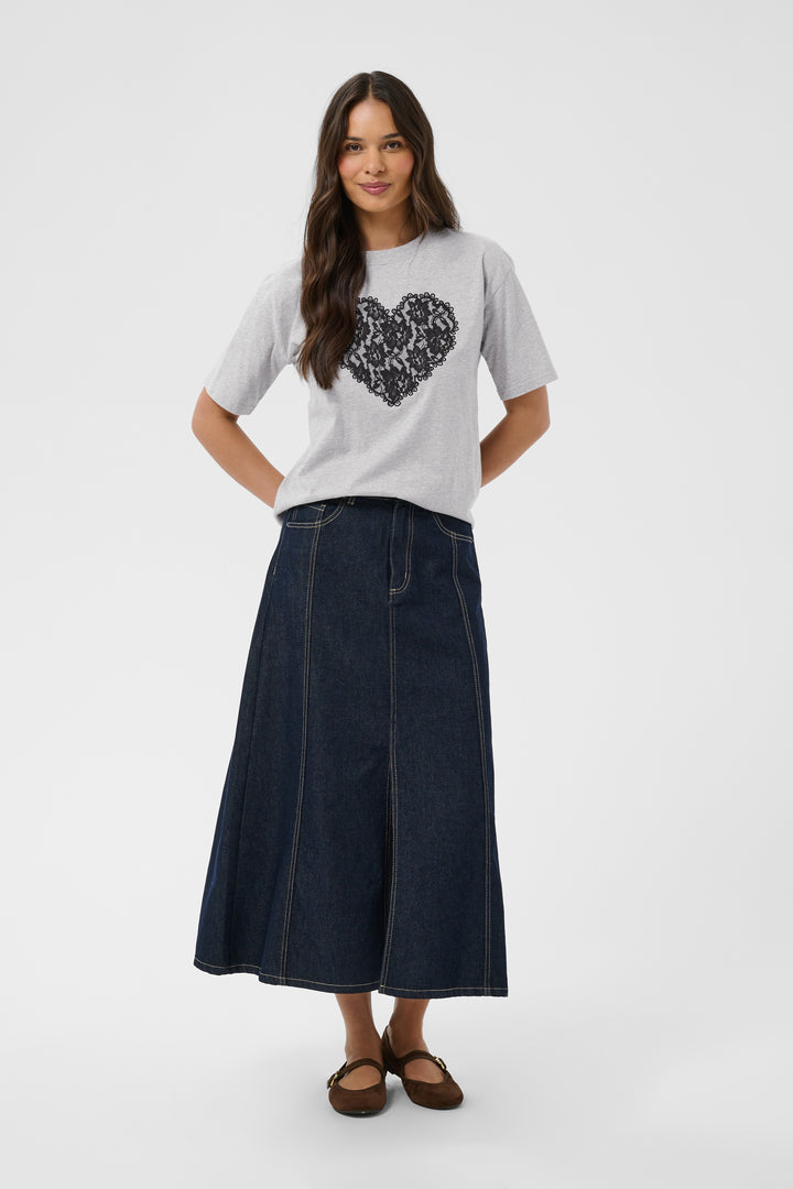 T-shirt décontracté en pur coton Gloria - Avec grand cœur en dentelle noire