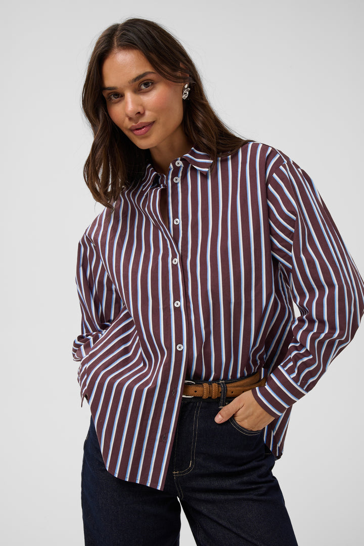 Chemise droite en pur coton Gavina - Avec rayures verticales et manches longues