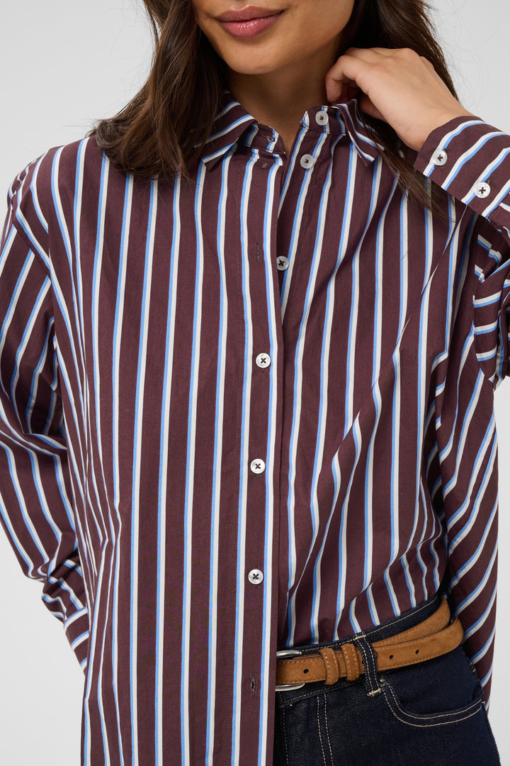 Chemise droite en pur coton Gavina - Avec rayures verticales et manches longues
