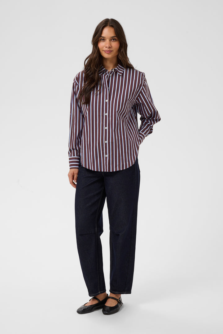 Chemise droite en pur coton Gavina - Avec rayures verticales et manches longues