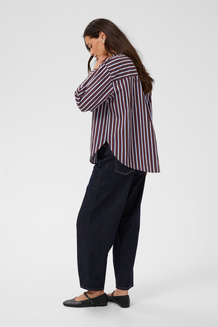 Chemise droite en pur coton Gavina - Avec rayures verticales et manches longues