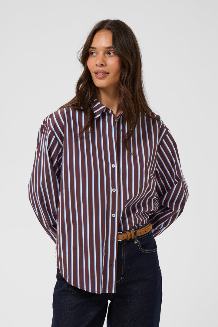 Chemise droite en pur coton Gavina - Avec rayures verticales et manches longues