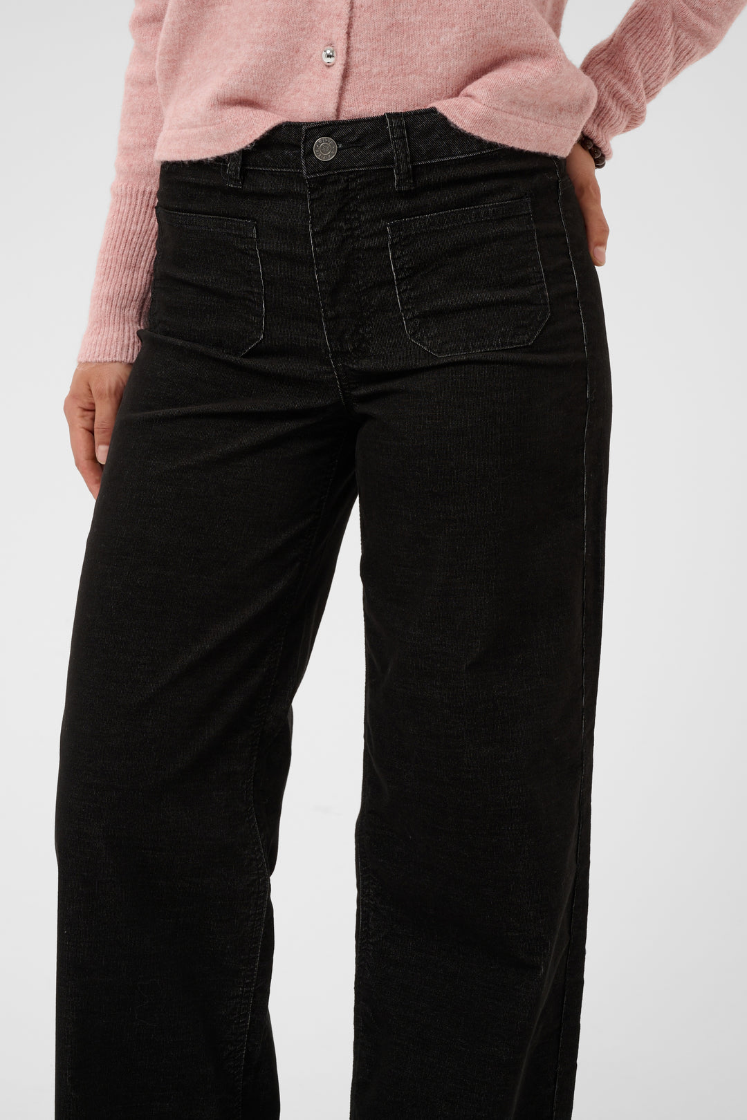 Pantalon droit structuré en coton mélangé Becca - Avec taille haute et poches pratiques