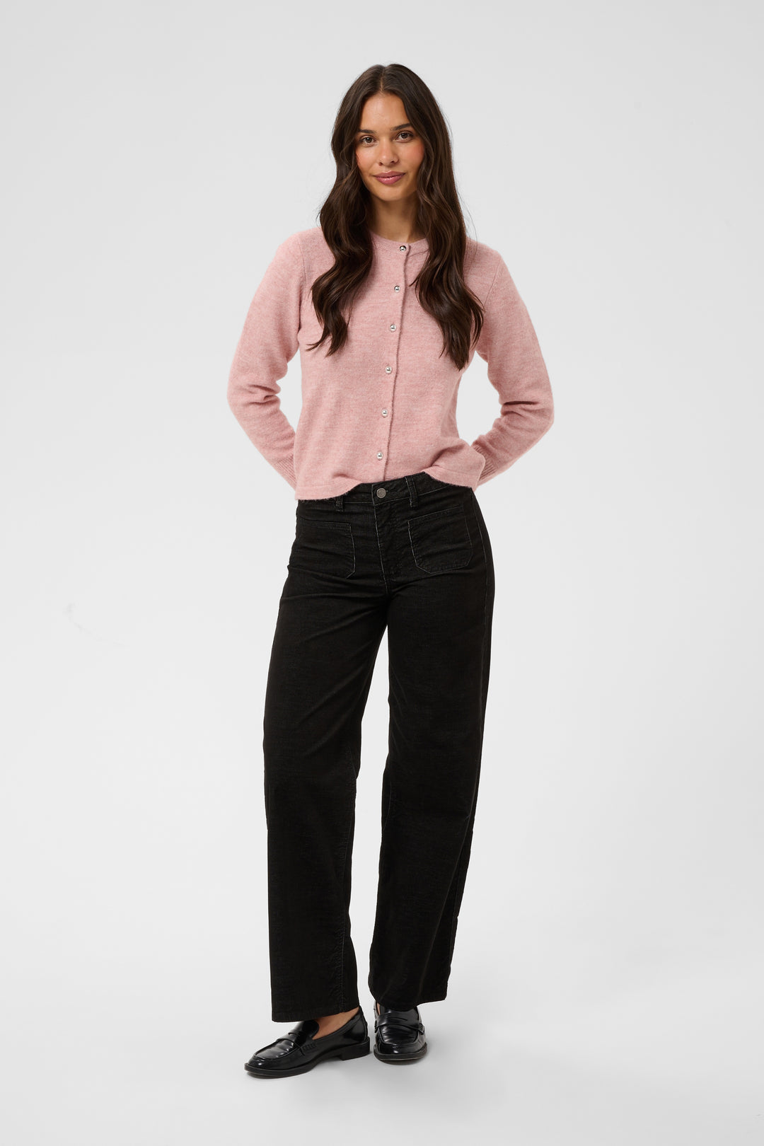Pantalon droit structuré en coton mélangé Becca - Avec taille haute et poches pratiques