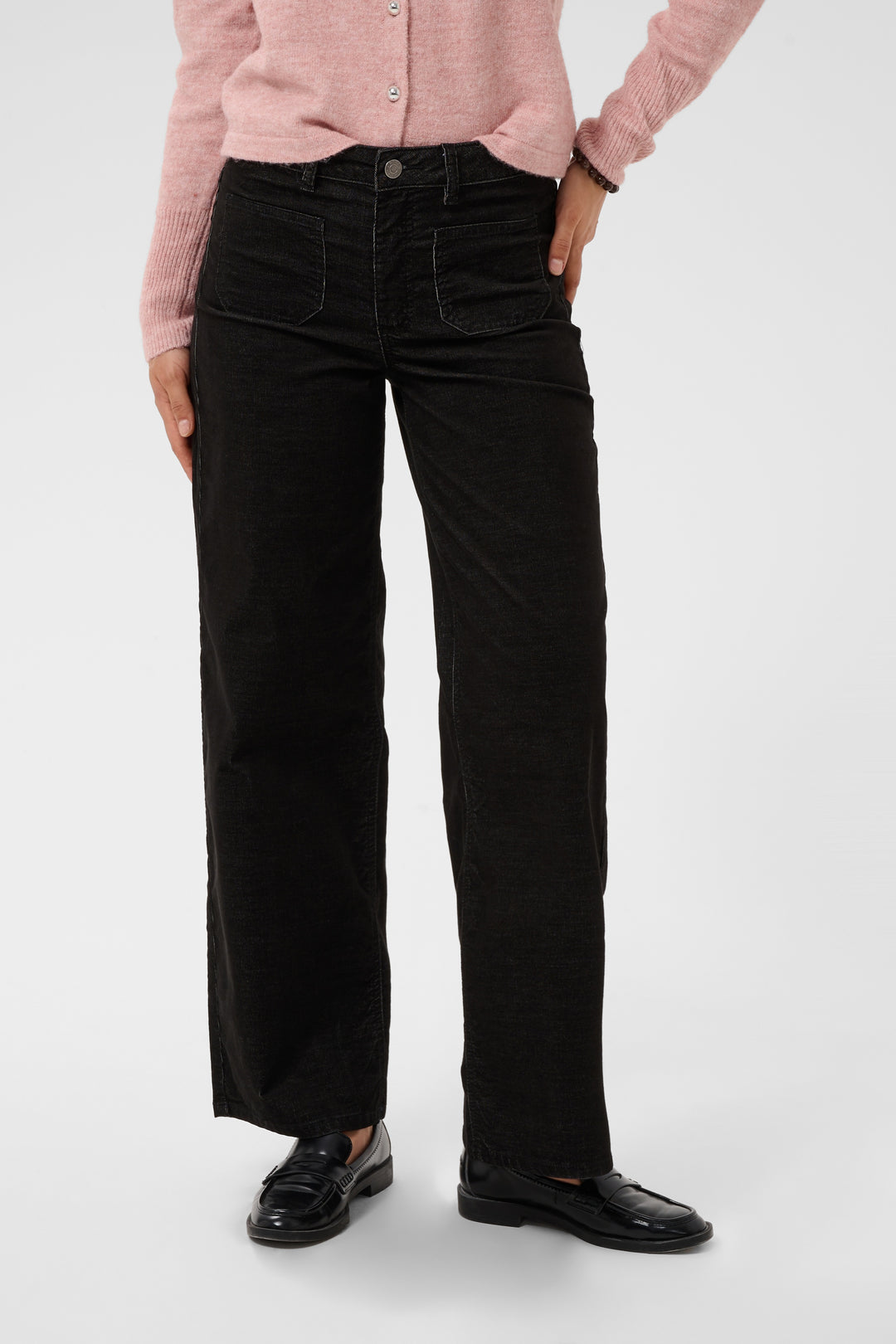 Pantalon droit structuré en coton mélangé Becca - Avec taille haute et poches pratiques