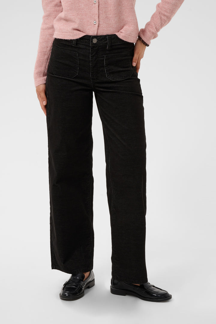 Pantalon droit structuré en coton mélangé Becca - Avec taille haute et poches pratiques