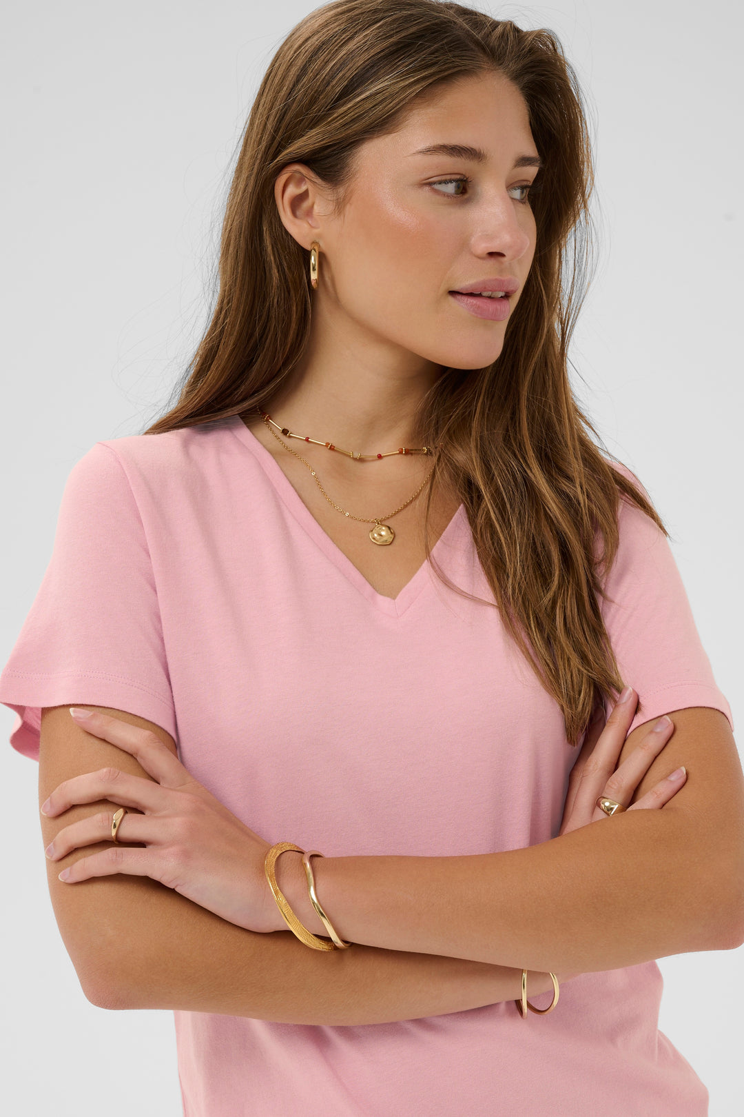 T-shirt en coton avec col en V Naia