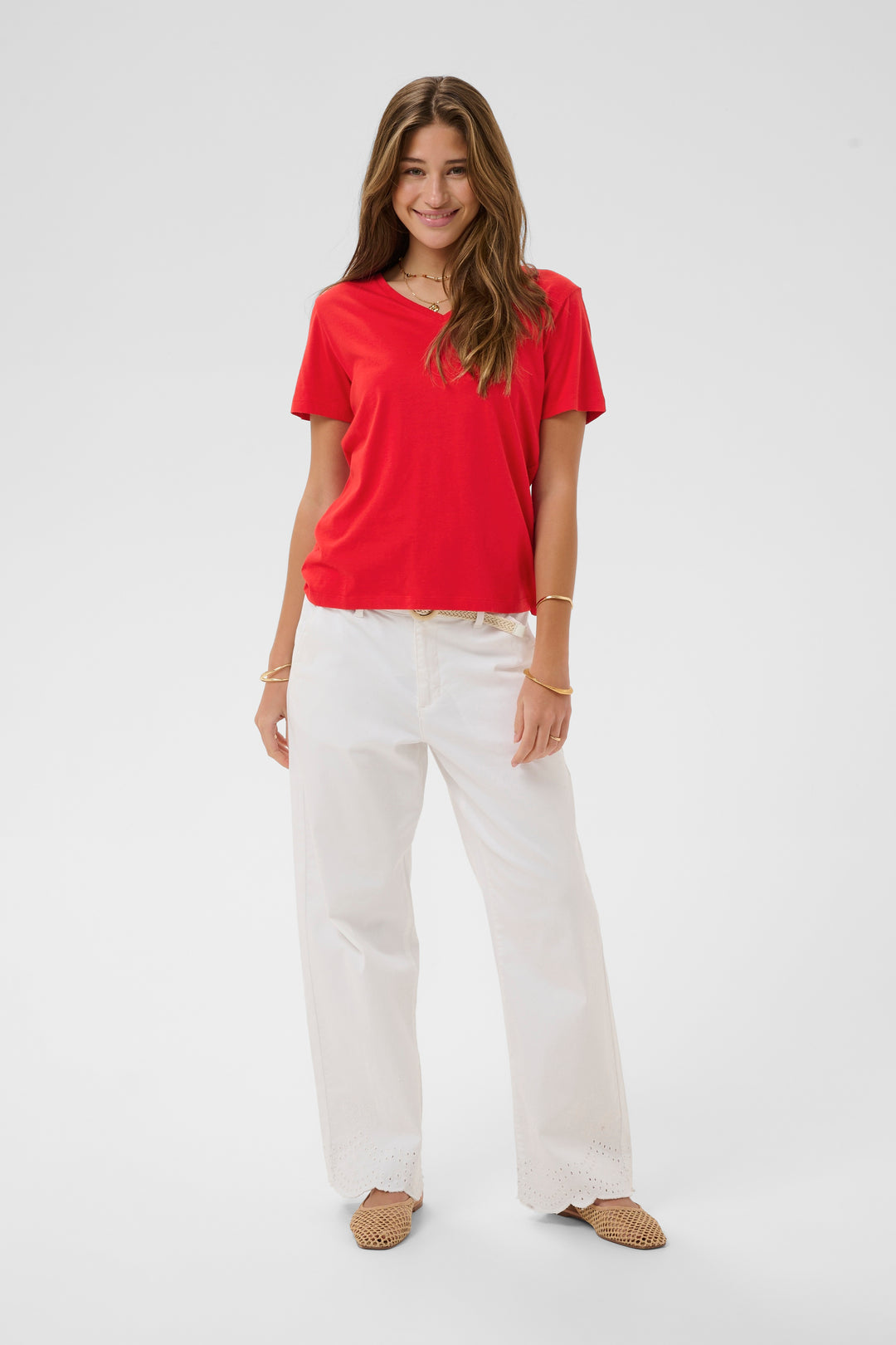 T-shirt en coton avec col en V Naia