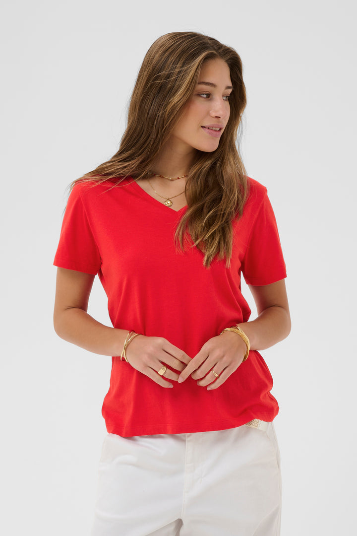 T-shirt en coton avec col en V Naia