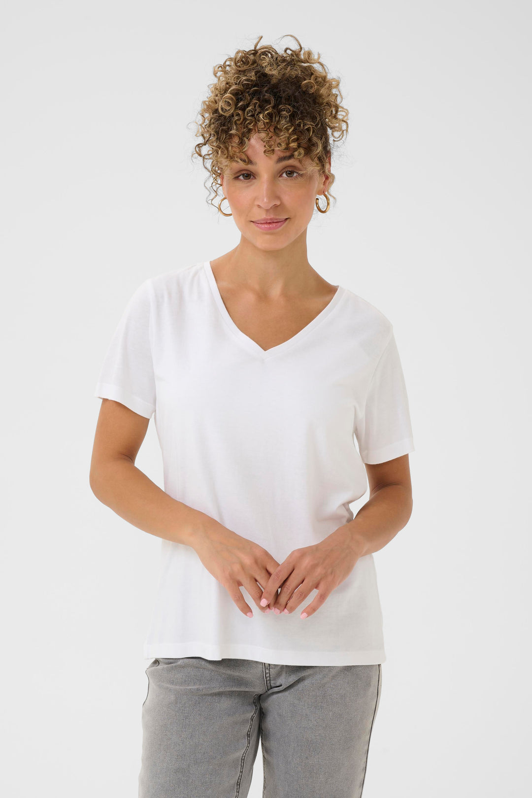 T-shirt en coton avec col en V Naia