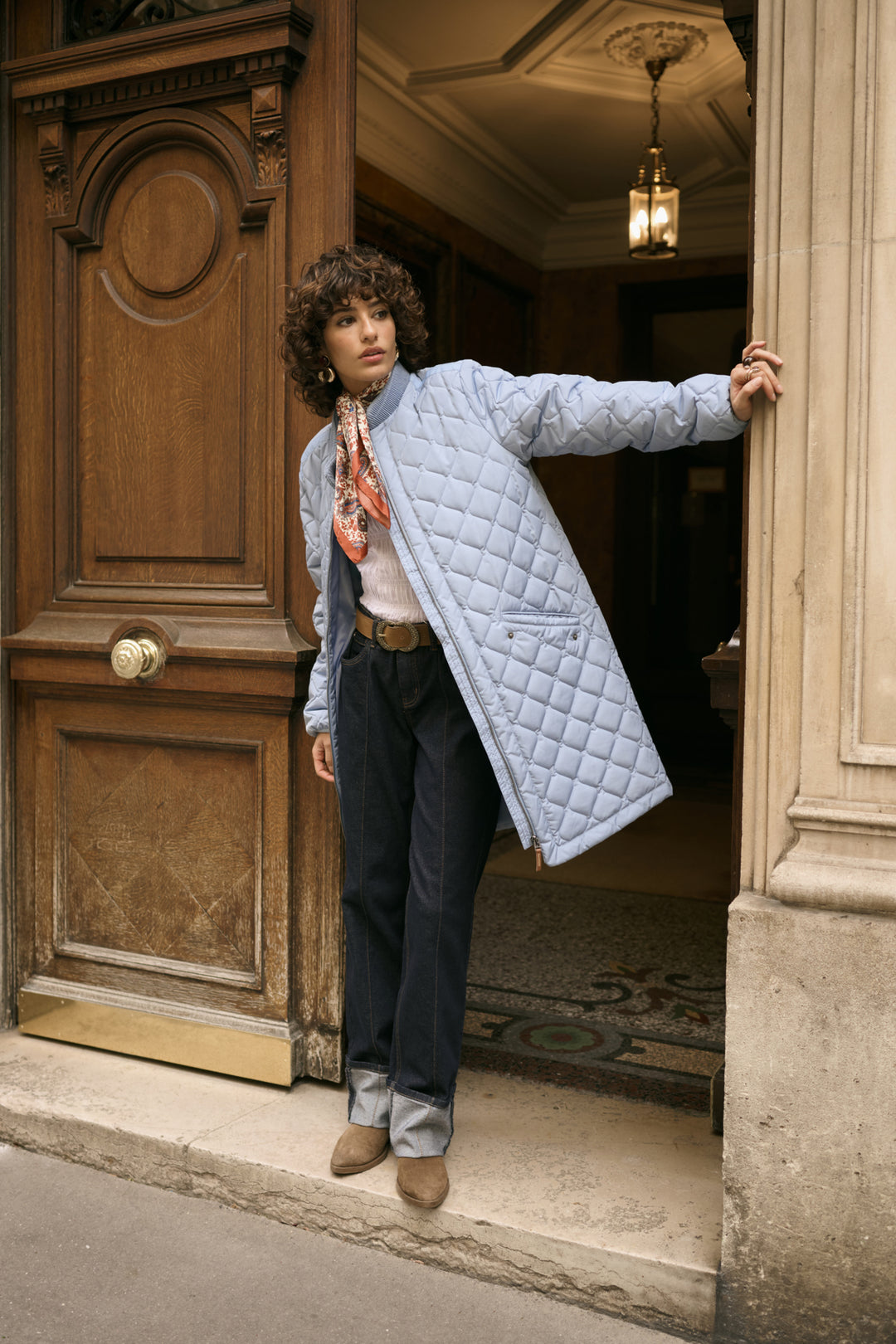 Arwen quilted coat with clip pockets - Stand-up collar