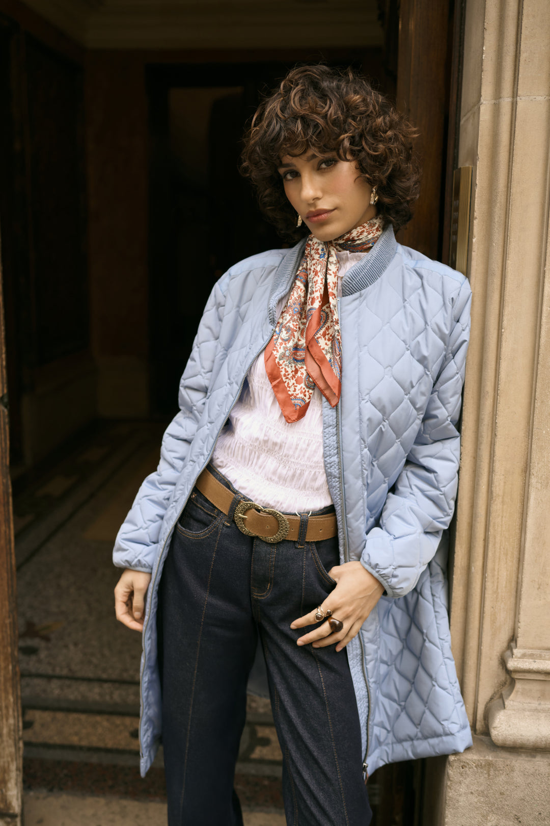Arwen quilted coat with clip pockets - Stand-up collar