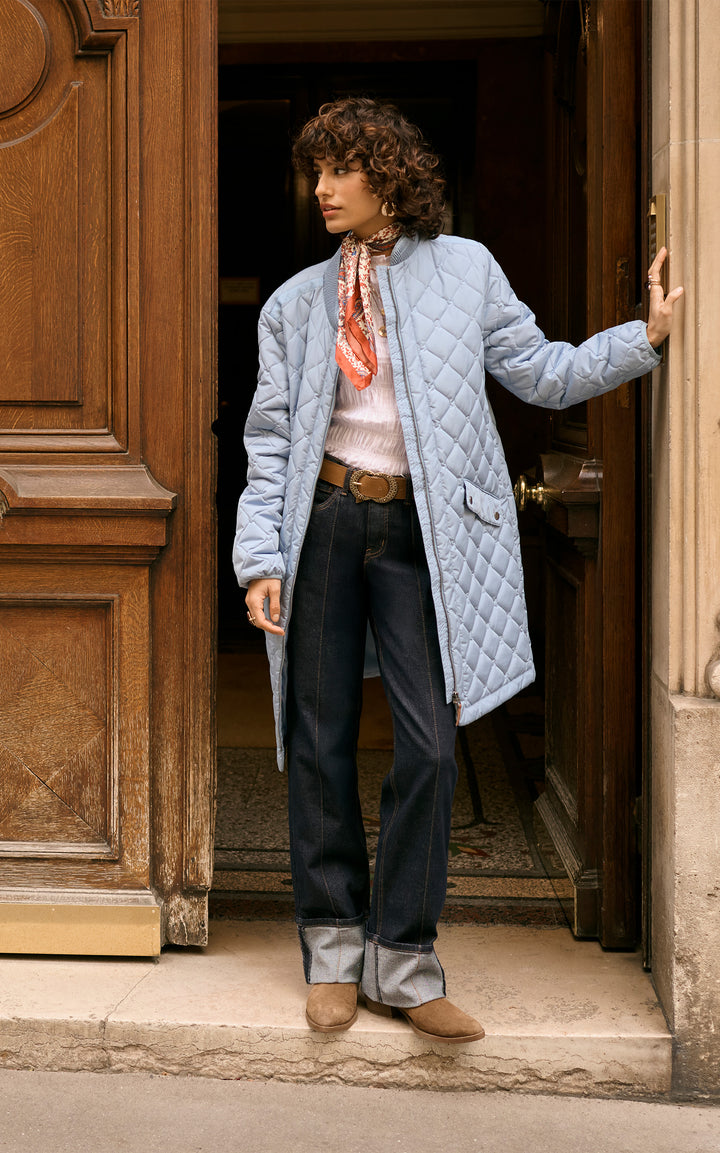 Arwen quilted coat with clip pockets - Stand-up collar