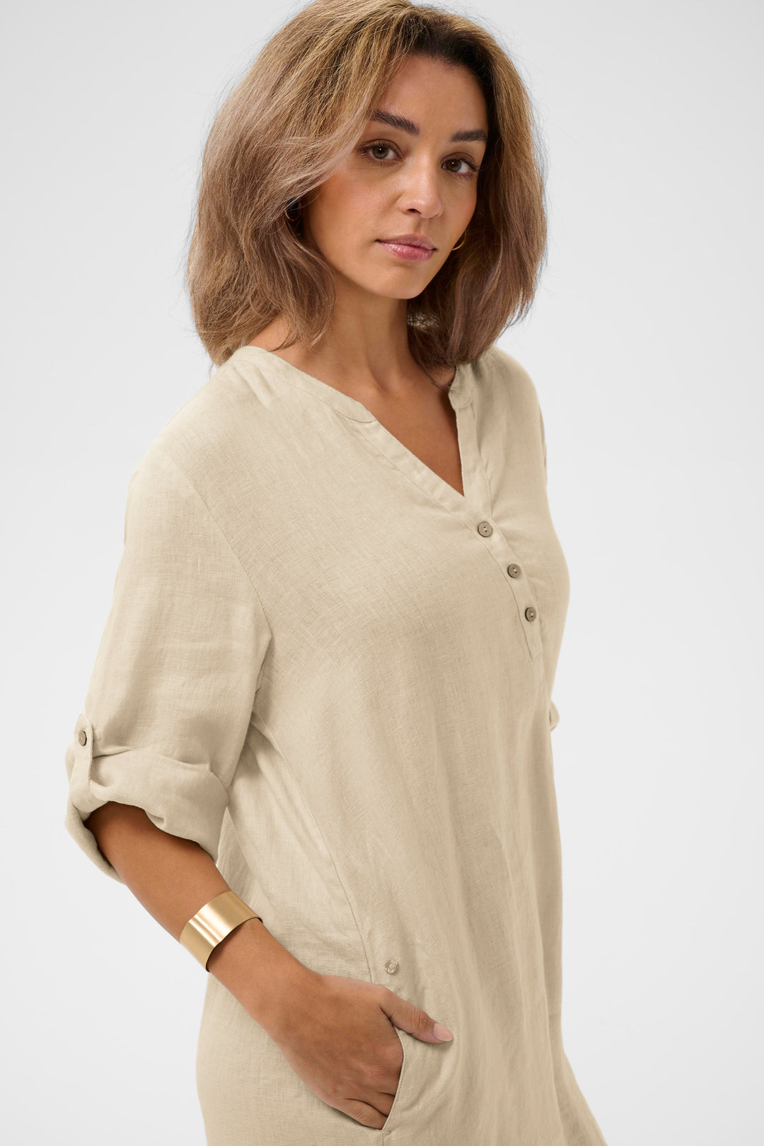 Robe en pur lin Bellis - Coupe droite et manches ajustables