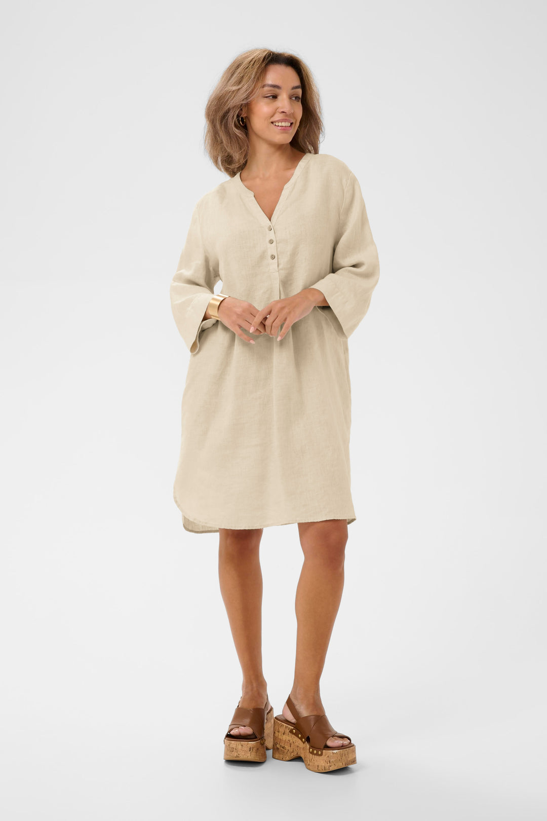 Robe en pur lin Bellis - Coupe droite et manches ajustables
