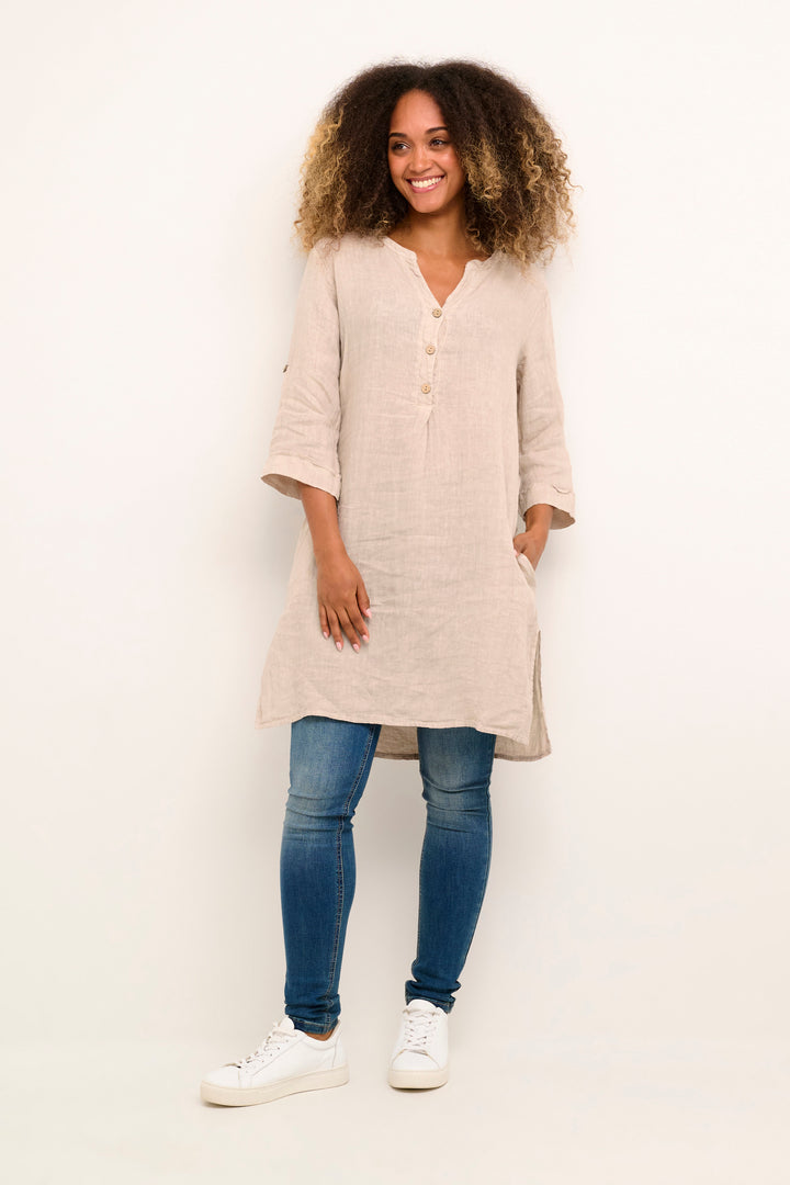 Robe en pur lin Bellis - Coupe droite et manches ajustables