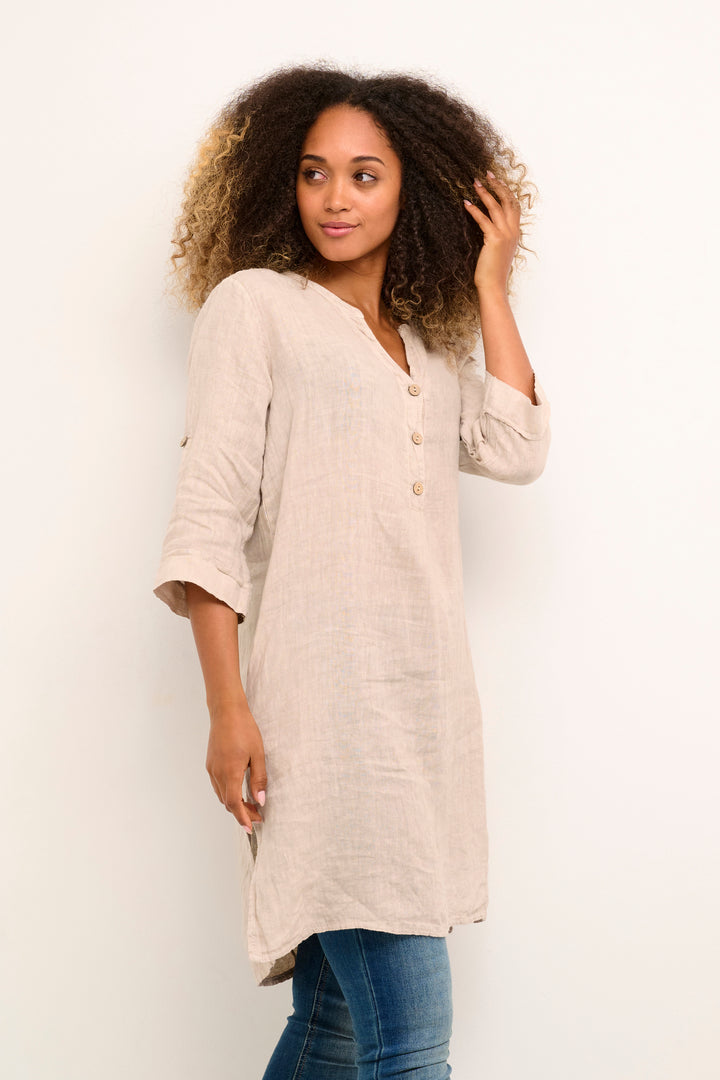 Robe en pur lin Bellis - Coupe droite et manches ajustables