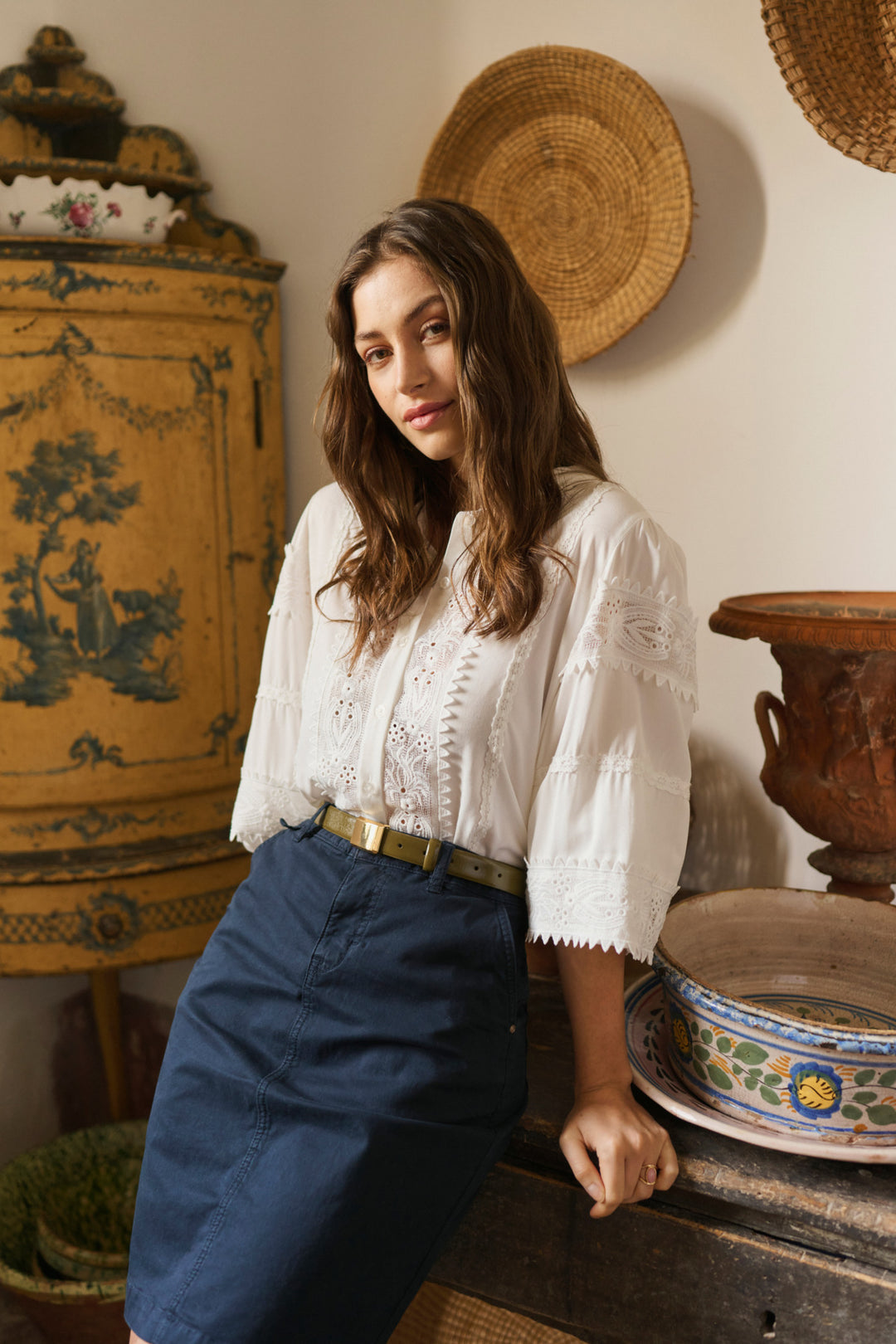 Jupe en coton extensible Berta - Coupe droite