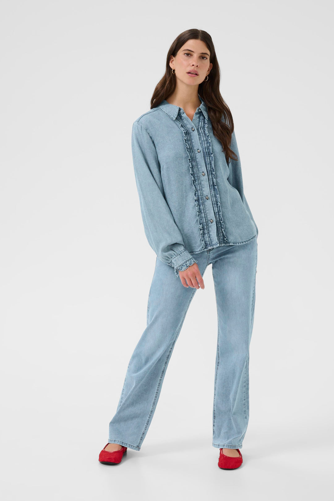 Chemise en denim de lyocell avec volants Ellie