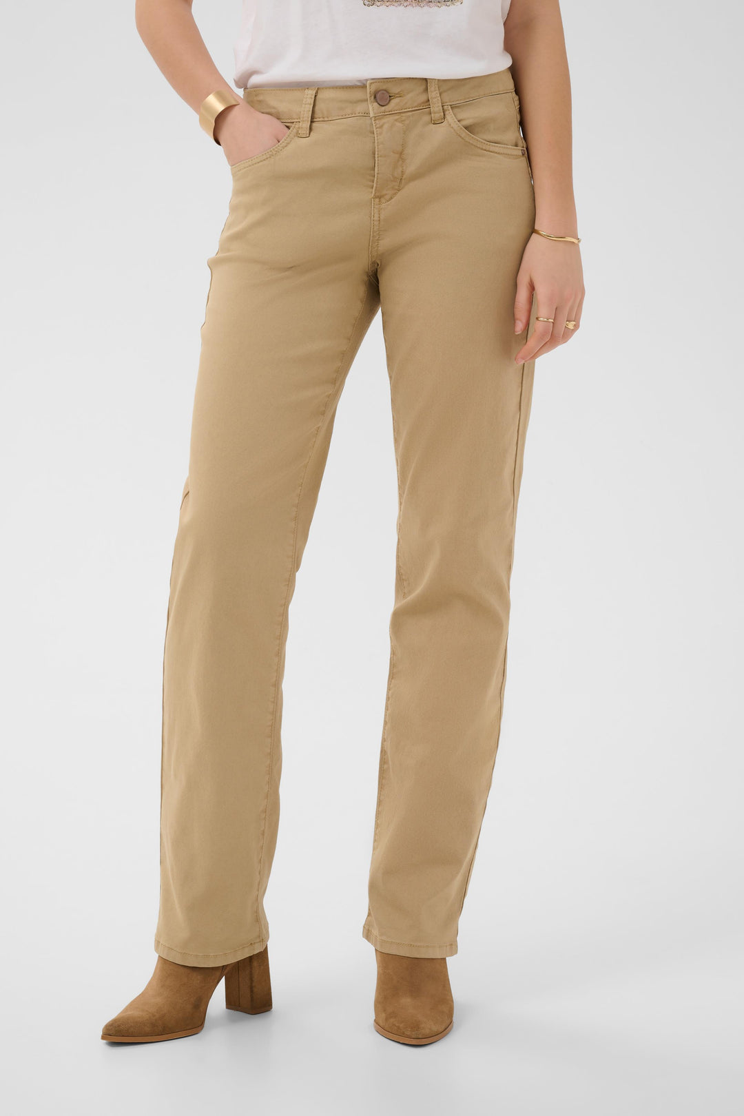 Pantalon taille mi-haute en coton extensible Sophia - Coupe classique Coco Fit