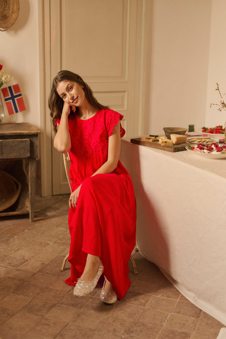 Robe manches courtes Zita - Broderie ajourée
