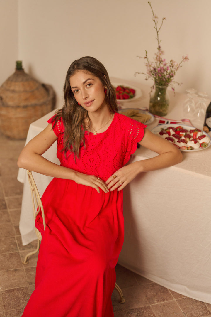 Robe manches courtes Zita - Broderie ajourée