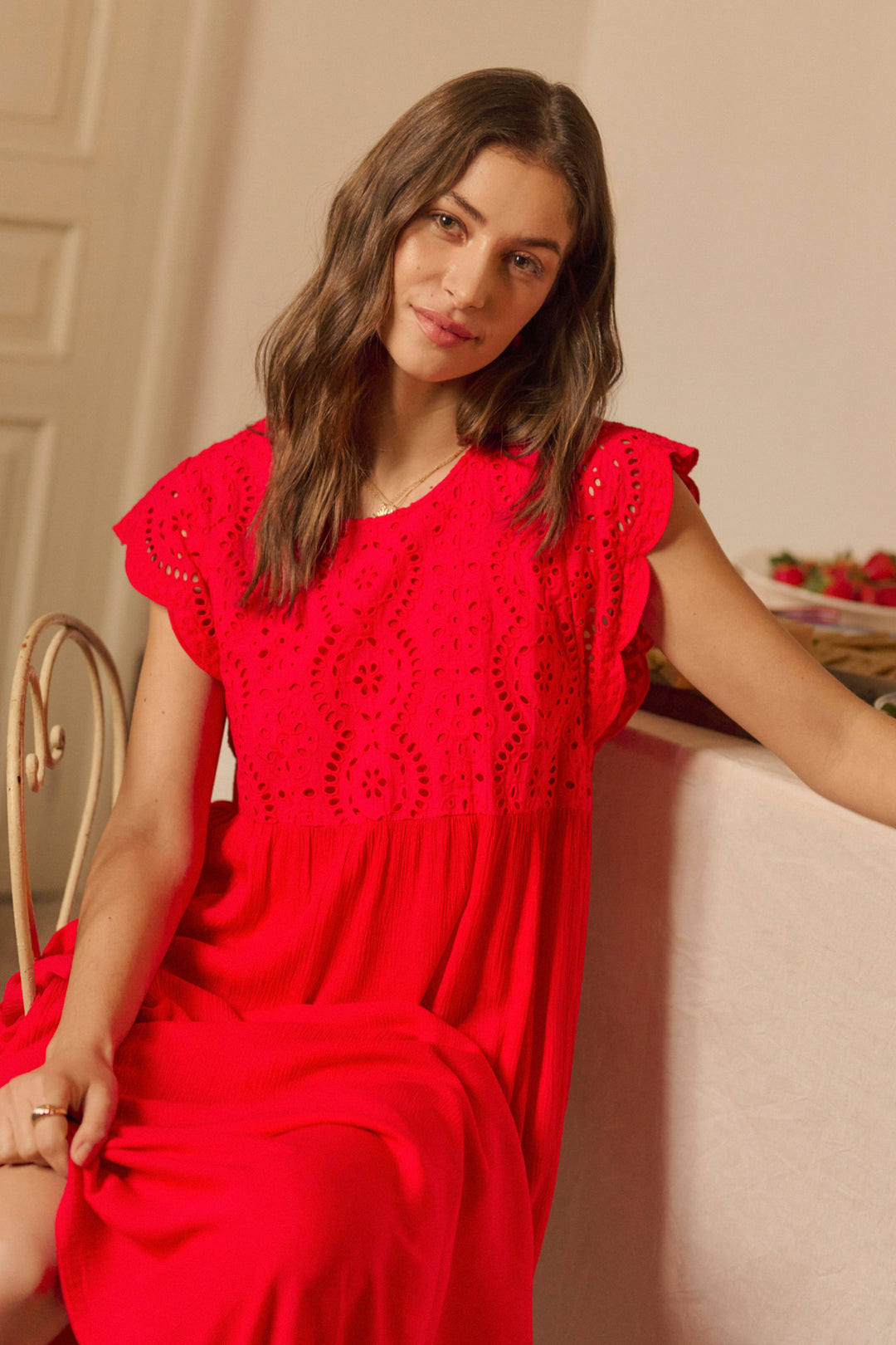 Robe manches courtes Zita - Broderie ajourée