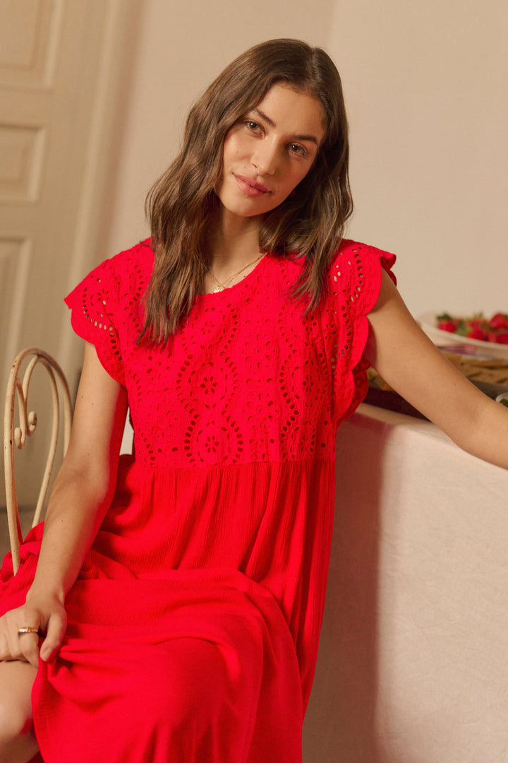 Robe manches courtes Zita - Broderie ajourée