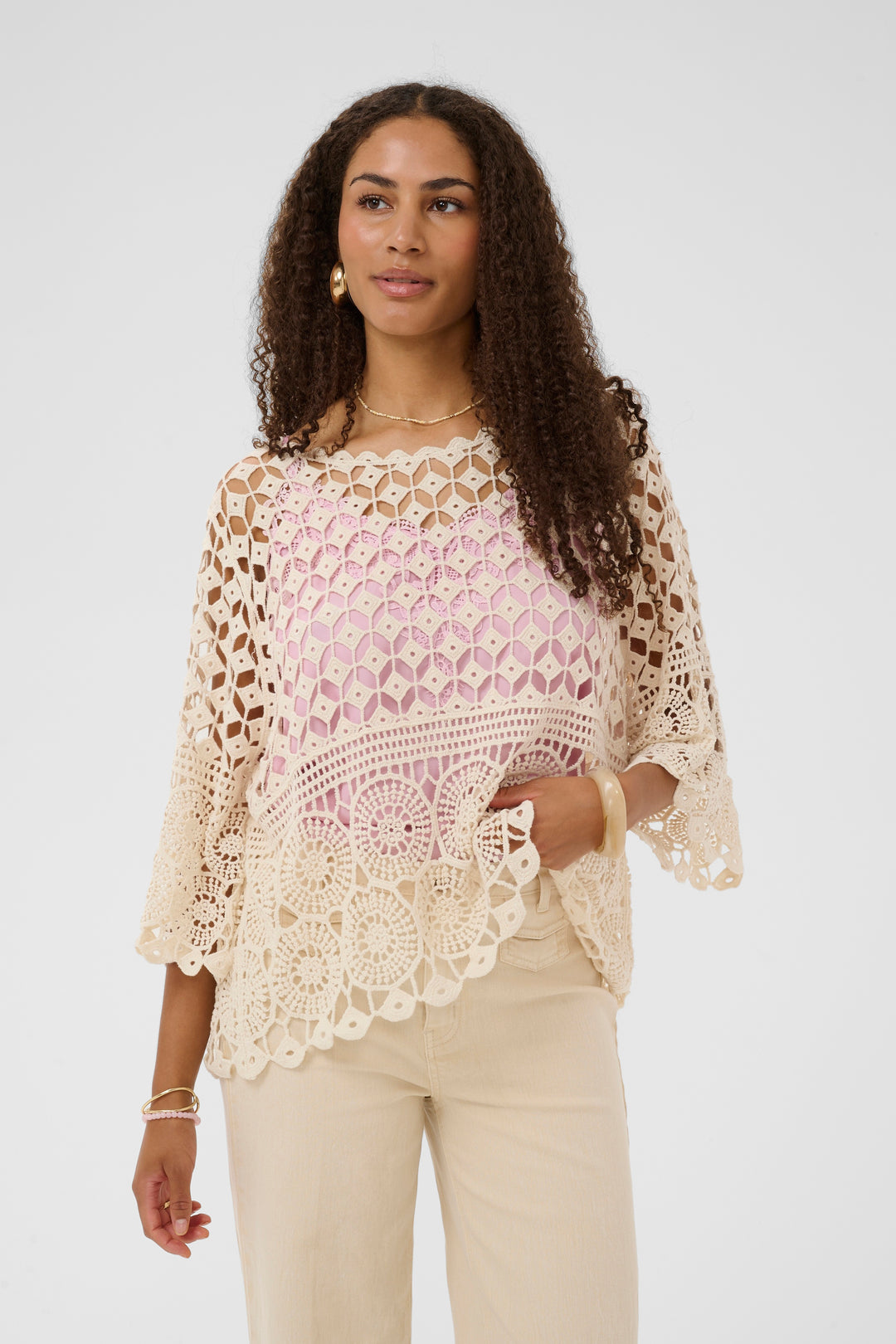 Poncho en dentelle de coton Gina - Coupe ample style bohème