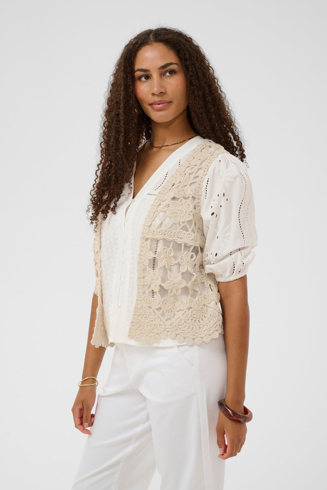 Gilet léger en dentelle ajourée Lotu - Pur coton