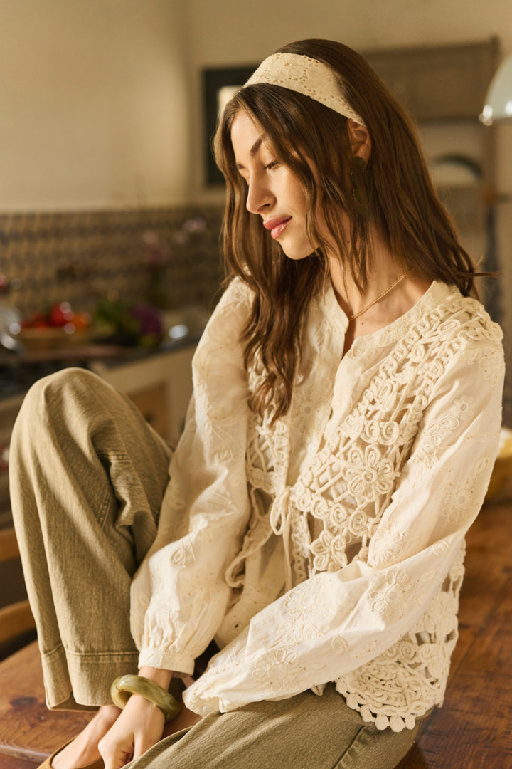 Lotu lightweight openwork lace cardigan - Pure cotton