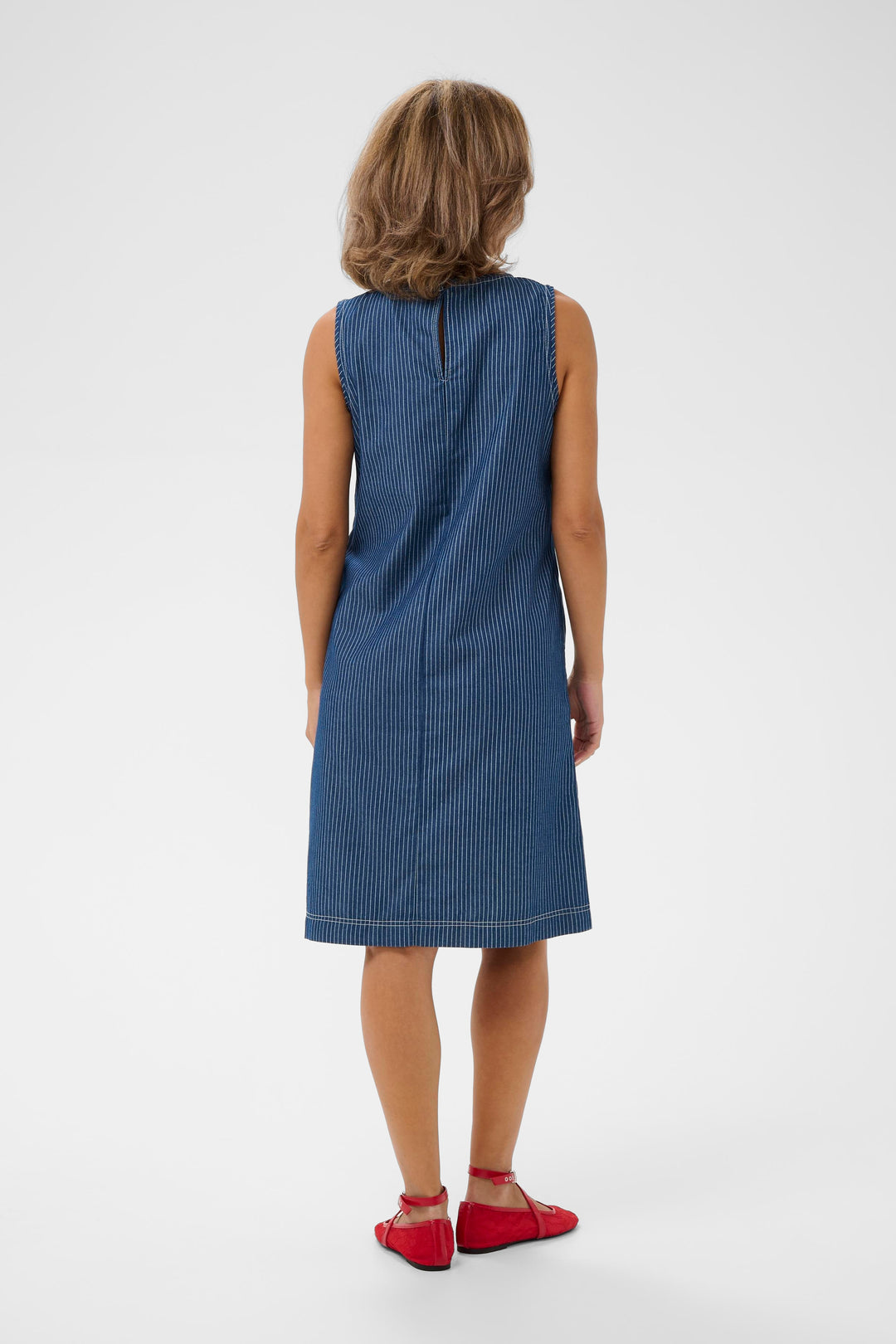 Robe à rayures verticales sans manches Agate - Coupe droite