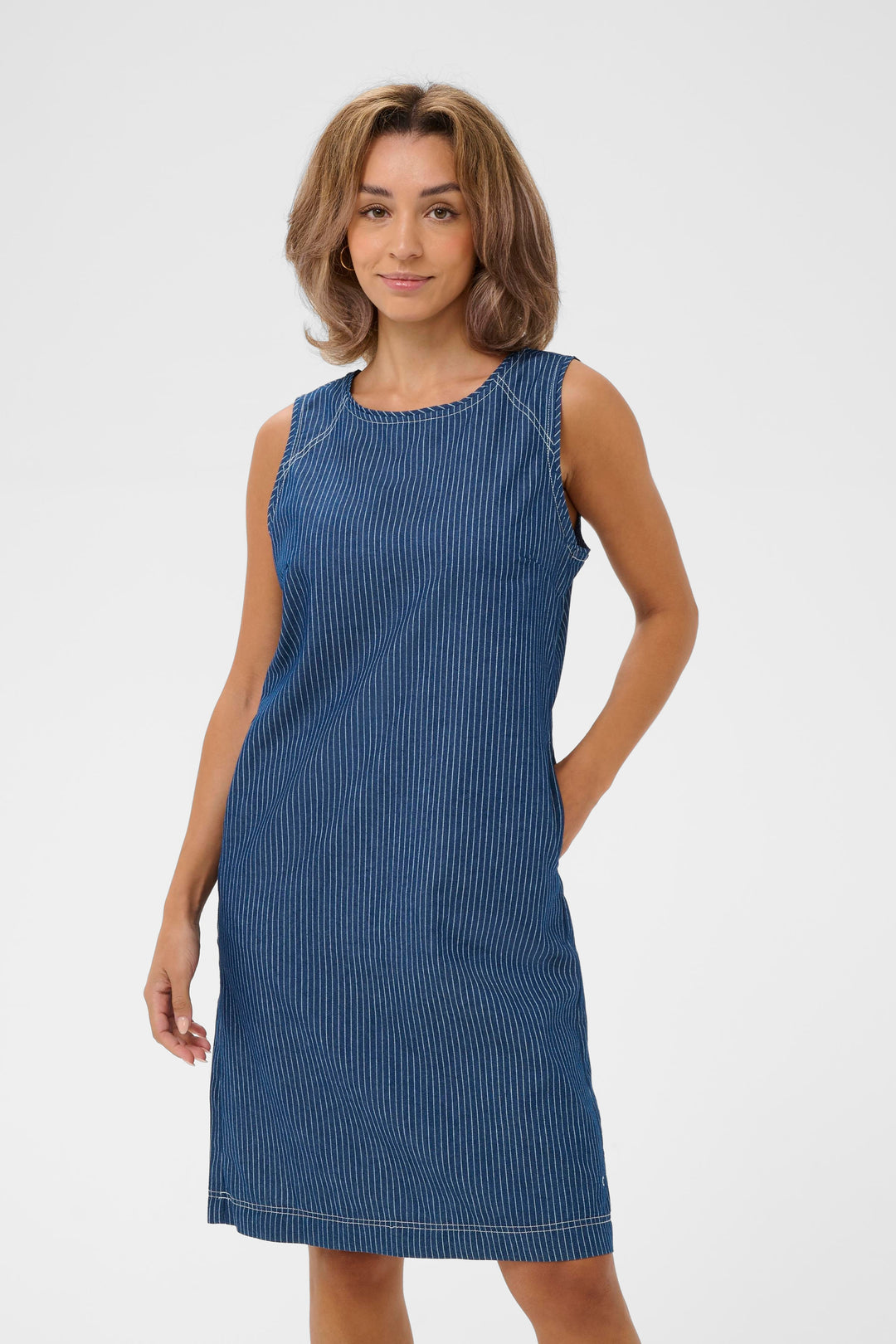 Robe à rayures verticales sans manches Agate - Coupe droite