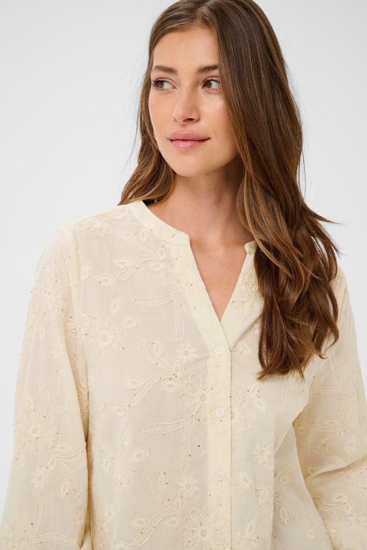 Chemise en coton Milly - Broderies florales et col en V