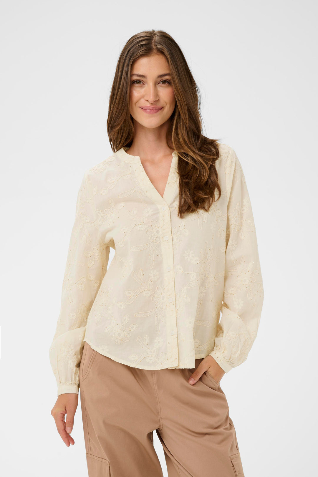 Chemise en coton Milly - Broderies florales et col en V