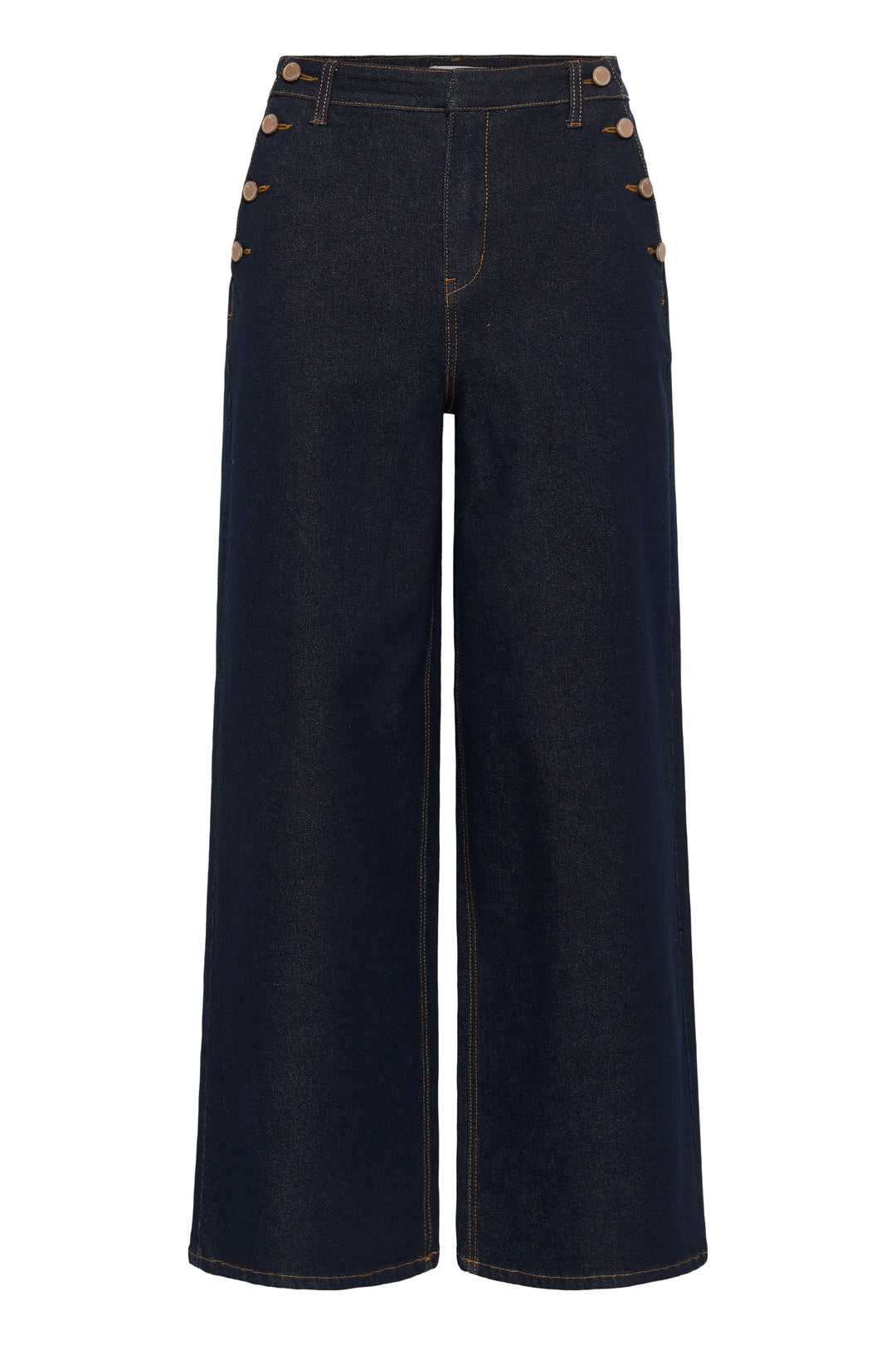 Pantalon avec boutons décoratifs Visti - En denim à jambe large et taille haute