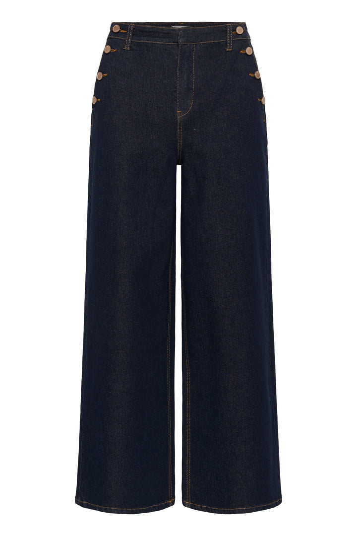 Pantalon avec boutons décoratifs Visti - En denim à jambe large et taille haute