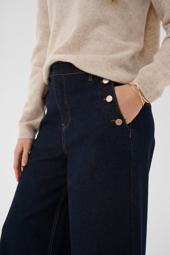 Pantalon avec boutons décoratifs Visti - En denim à jambe large et taille haute