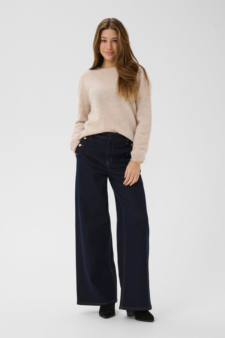 Pantalon avec boutons décoratifs Visti - En denim à jambe large et taille haute