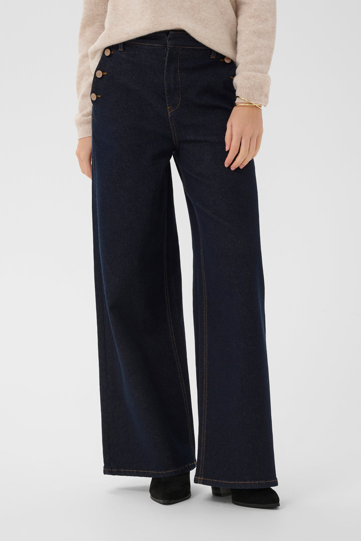 Pantalon avec boutons décoratifs Visti - En denim à jambe large et taille haute