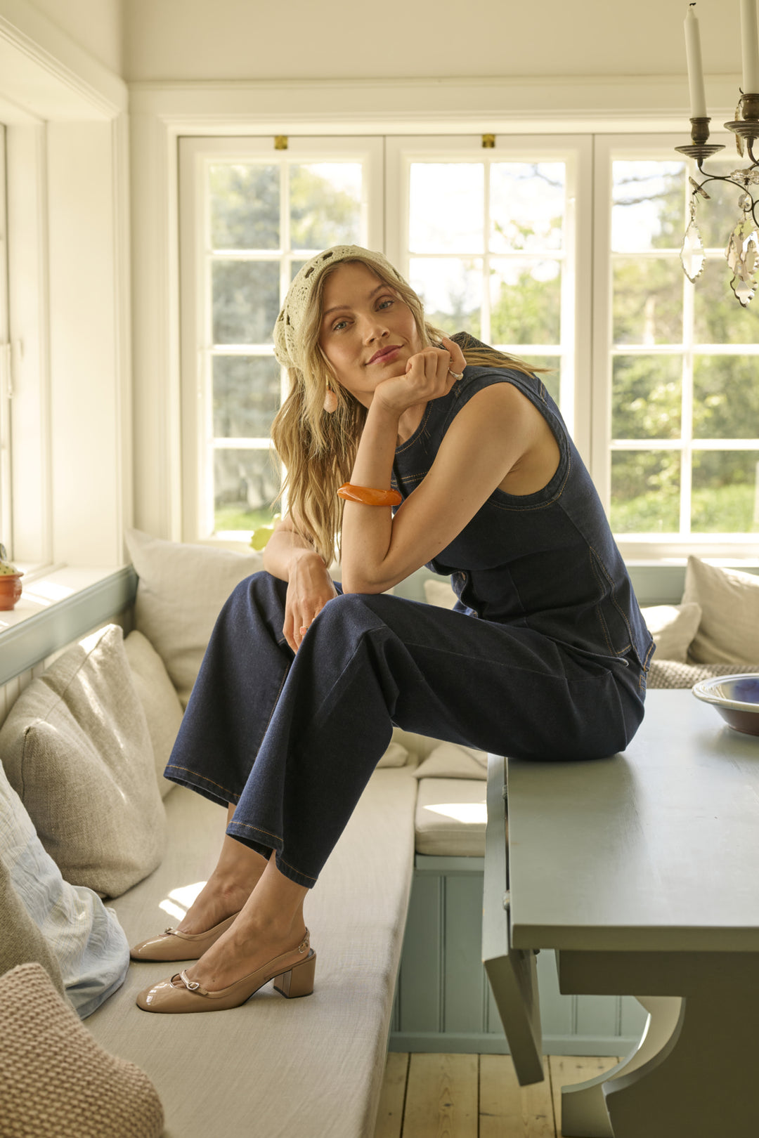 Pantalon avec boutons décoratifs Visti - En denim à jambe large et taille haute