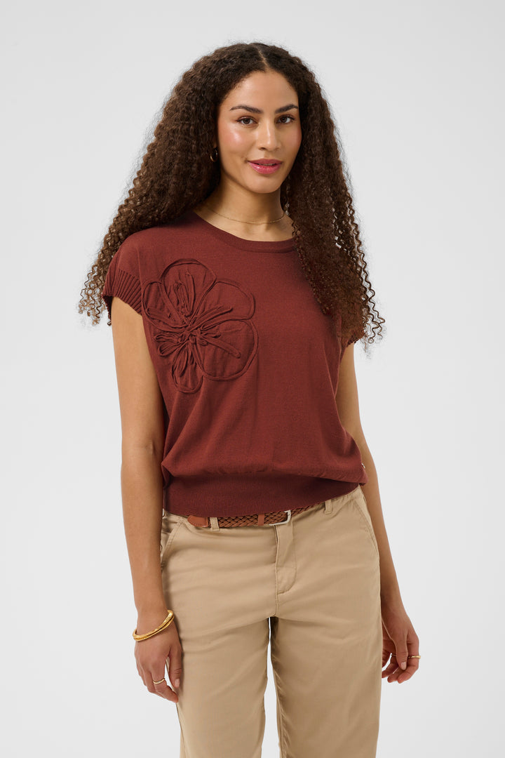 Haut en tricot écoresponsabl Dela - Avec grande fleur en relief et coupe décontractée